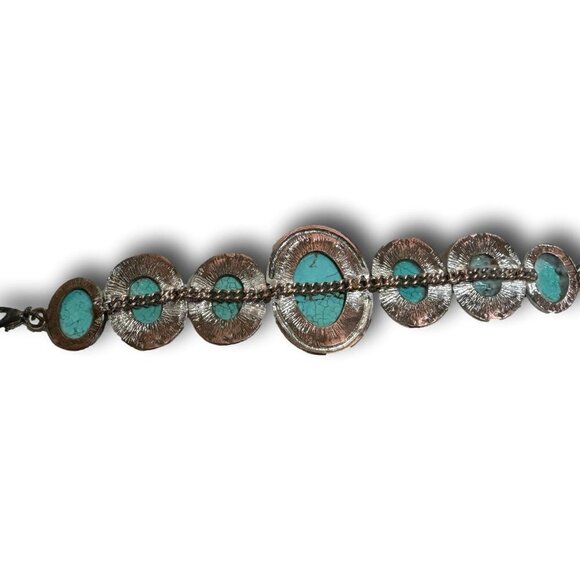 Vintage Silver Tone & Faux Turquoise Toggle Bracelet 7” - Picture 4 of 4